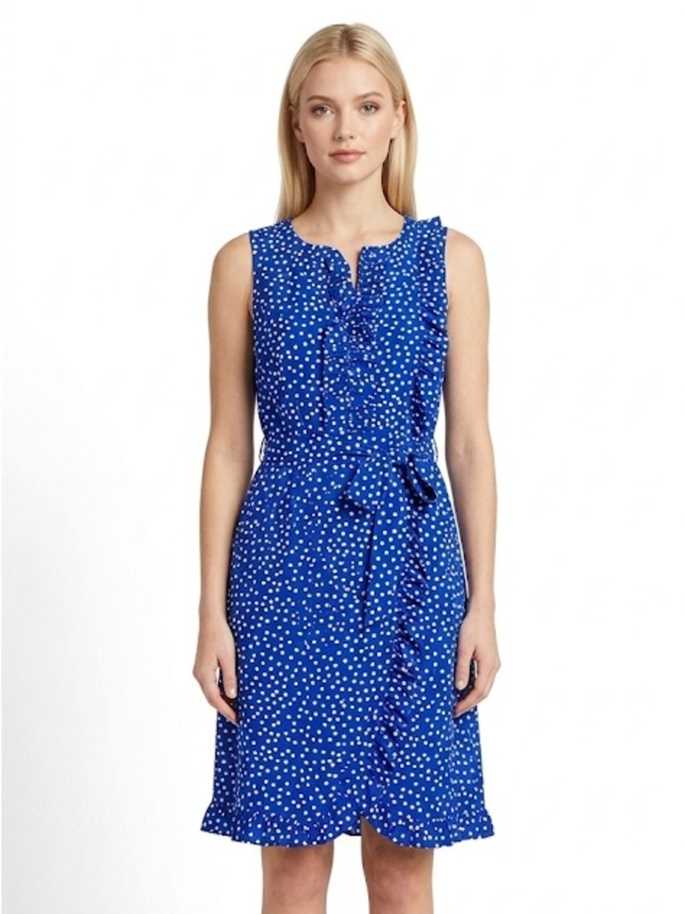 Gianni Bini blue & white polka dot ruffle dress size 4